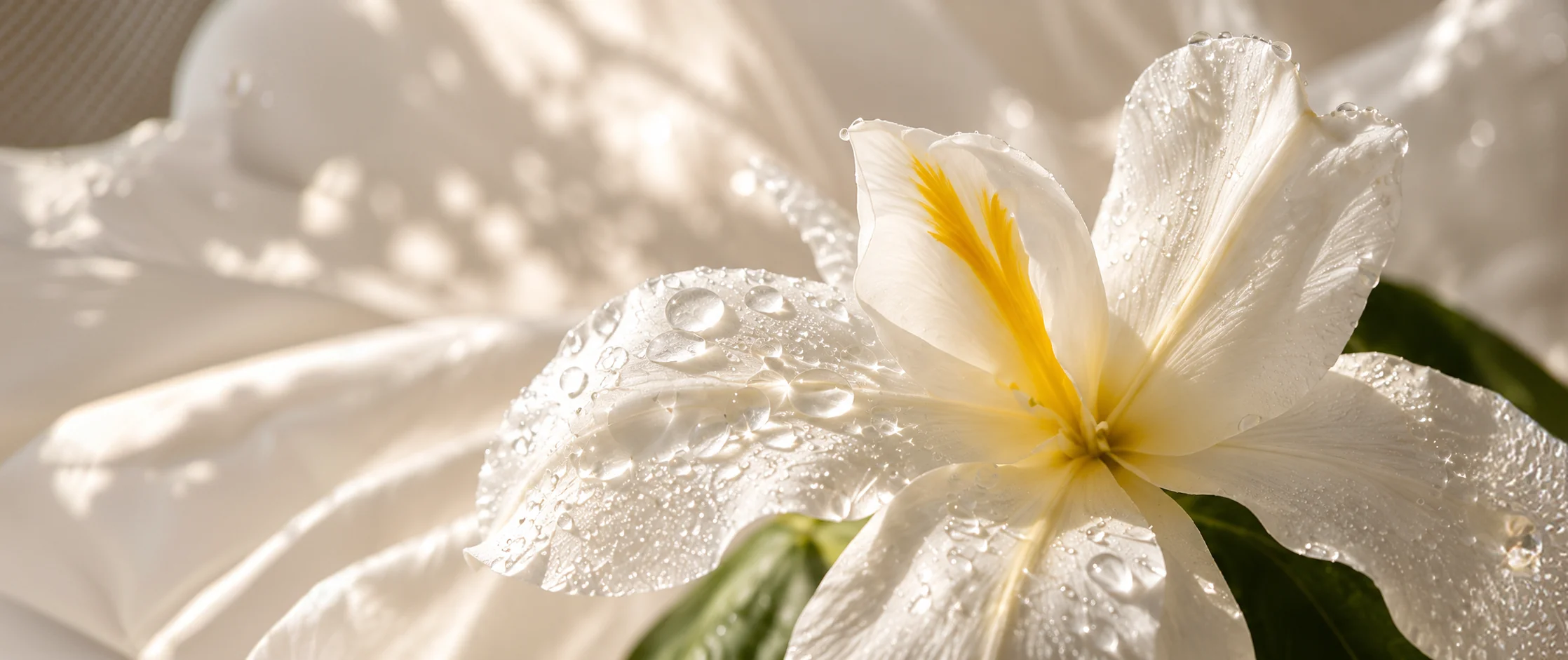 Fleur blanche couverte de gouttes d’eau